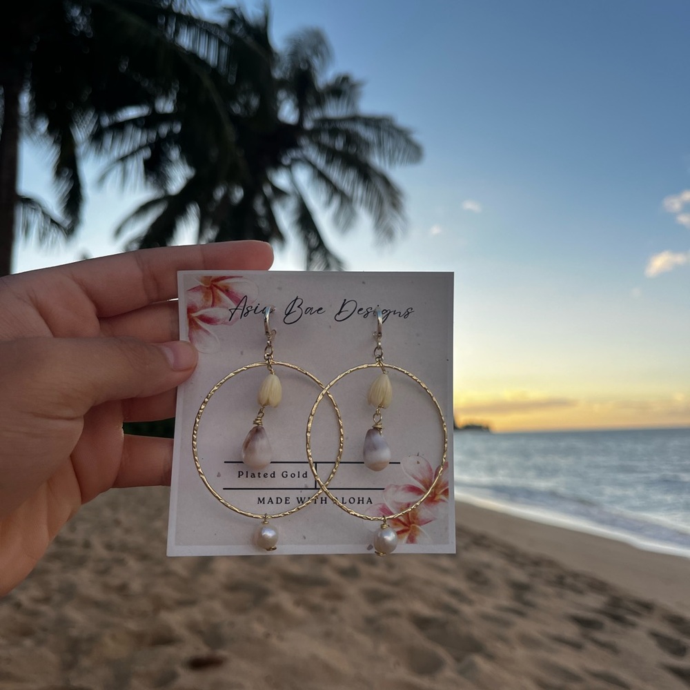Gold Hoop Earrings with Shell Accents